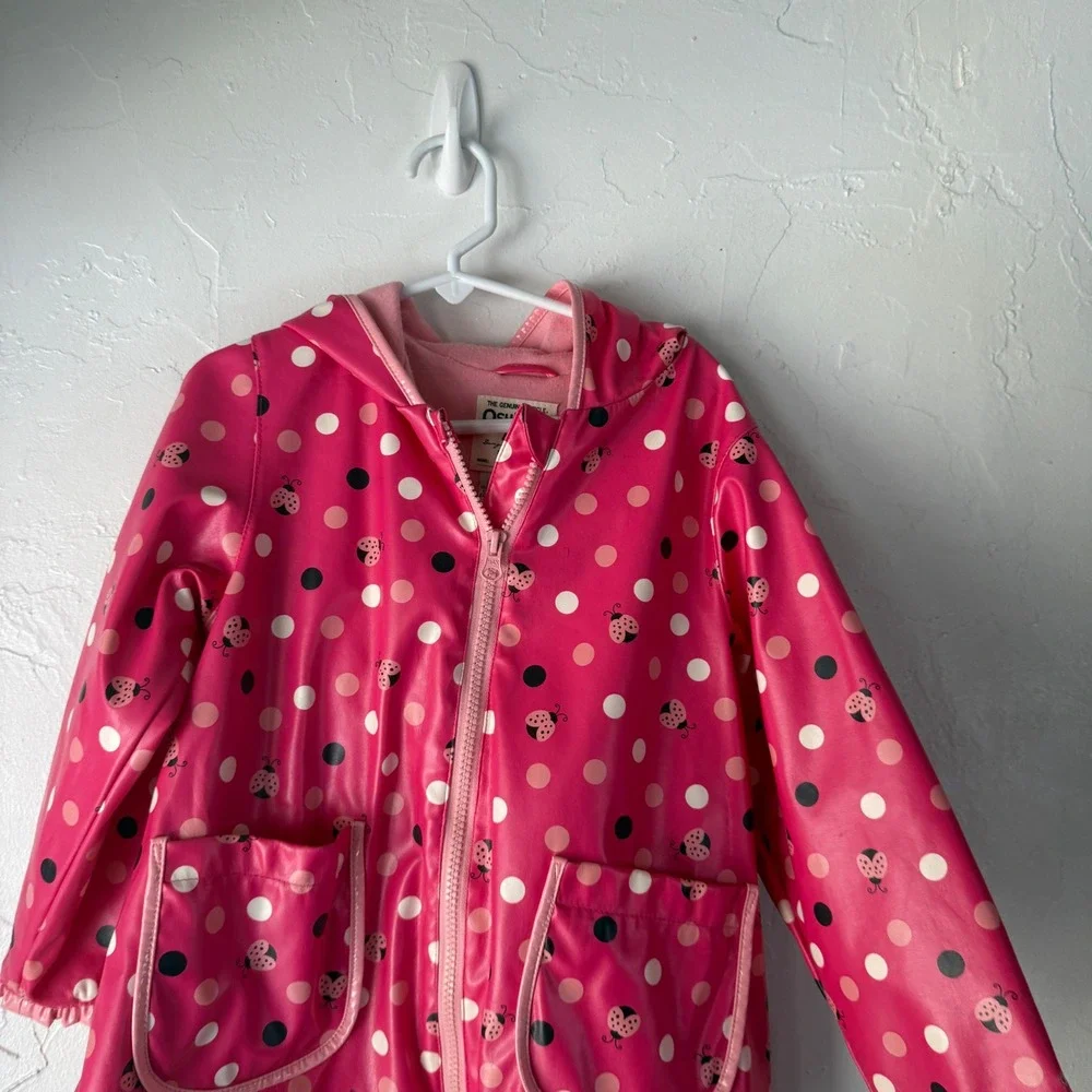 OshKosh B'gosh Y2k Vintage Girls Pink Ladybug Polka Dot‎ Raincoat Jacket Size 5